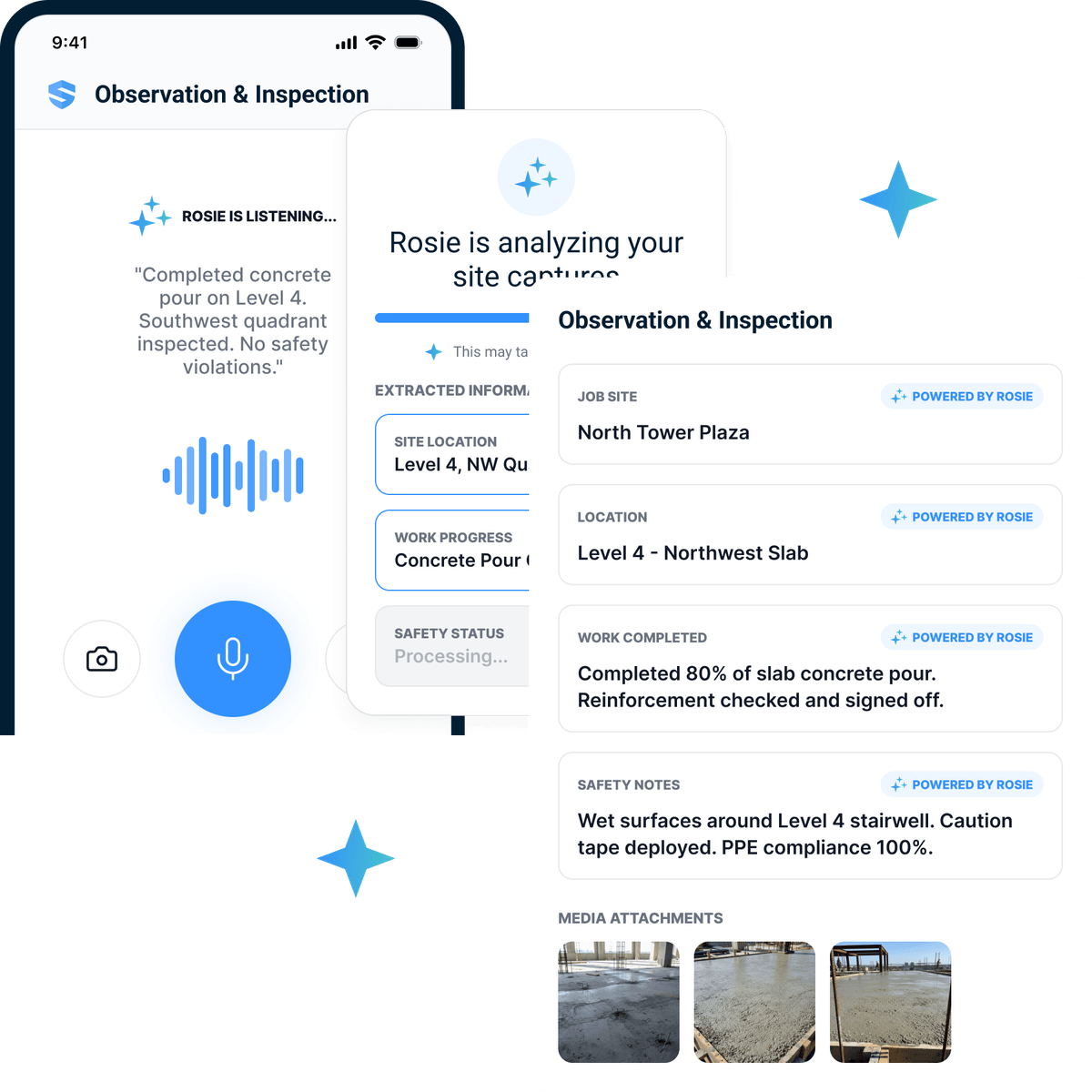 Rosie turns a foreman's spoken voice note into structured form fields at the point of work.